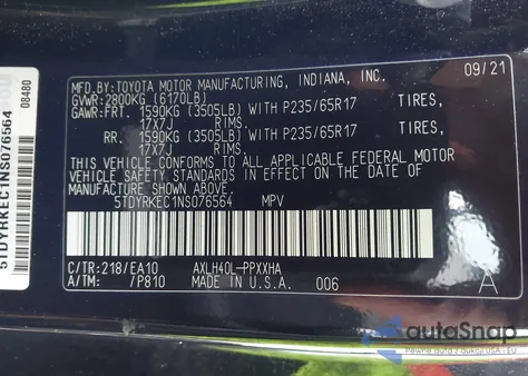 2022 Toyota Sienna Xle z USA, uszkodzony, nr VIN 5TDYRKEC1NS076564